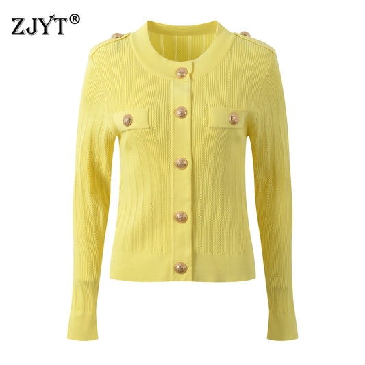 ZJYT Autumn Winter Women's Long Sleeve Sweaters Knitted Cardigan Tops Single Breasted Buttons Knitwears Female Jersey Mujer 2024