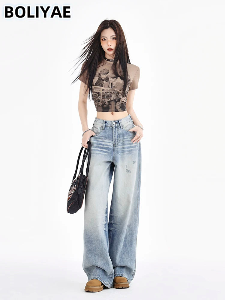 Boliyae Fashion Baggy Jeans Women Y2K Streetwear Vintage 2024