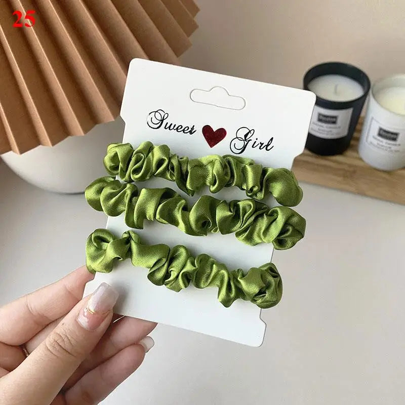 3pcs Beautiful Rubber Hair bands Hair tie Hair Accessories Satin Elastic Pigtails Ponytail Summer Women Children Candy Color — view 5 of product