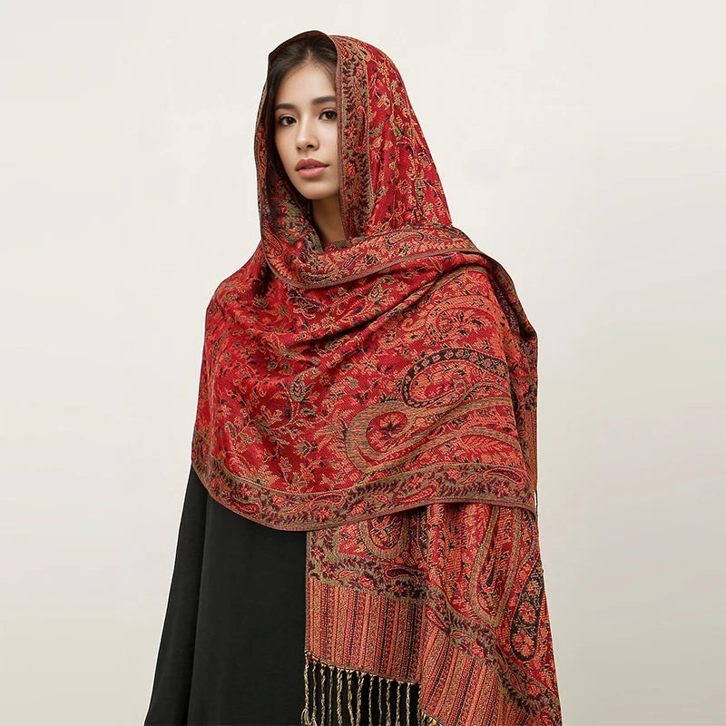 Bohemia Hijab Scarf Pashmina — Cashmere Modest-Fashion Long Shawl, Boho Print Head Wrap — view 16 of scarves & wraps