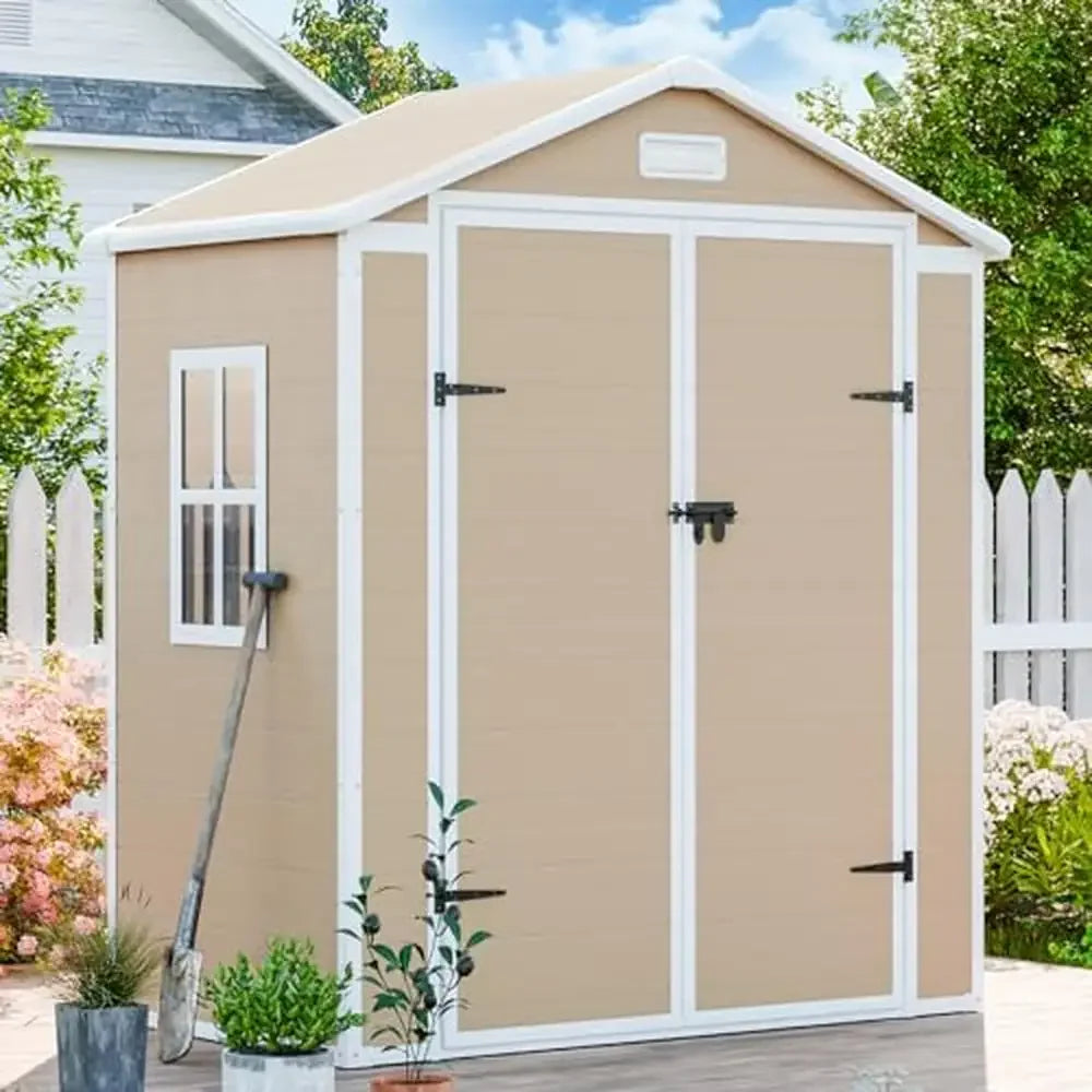 6x3 FT Outdoor Resin Storage Shed – Waterproof Tool Shed with Double Lockable Doors, Windows & Vents