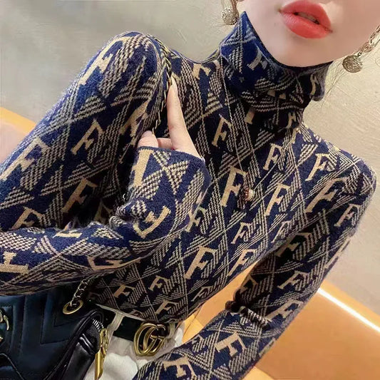 Letter Jacquard Sweaters for Women Vintage Y2K Sexy Skinny Fashion