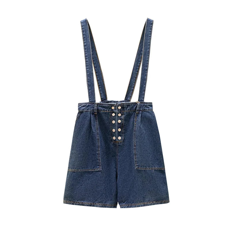 New 2023 Summer Plus Size Rompers For Women Large Overalls Loose Blue Cotton Button Denim One piece shorts 3XL 4XL 5XL 6XL 7XL