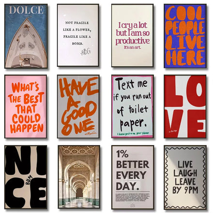 Colorful Text Typography Canvas Poster — Chic Pink & White Vintage Room Decor — view 1 of wall art & prints