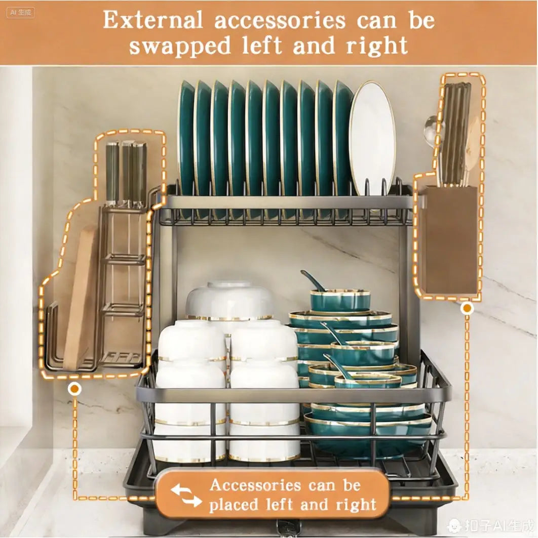 Double-Layer Metal Cutlery Rack, Large Carbon Steel Storage Tray — product photo 5