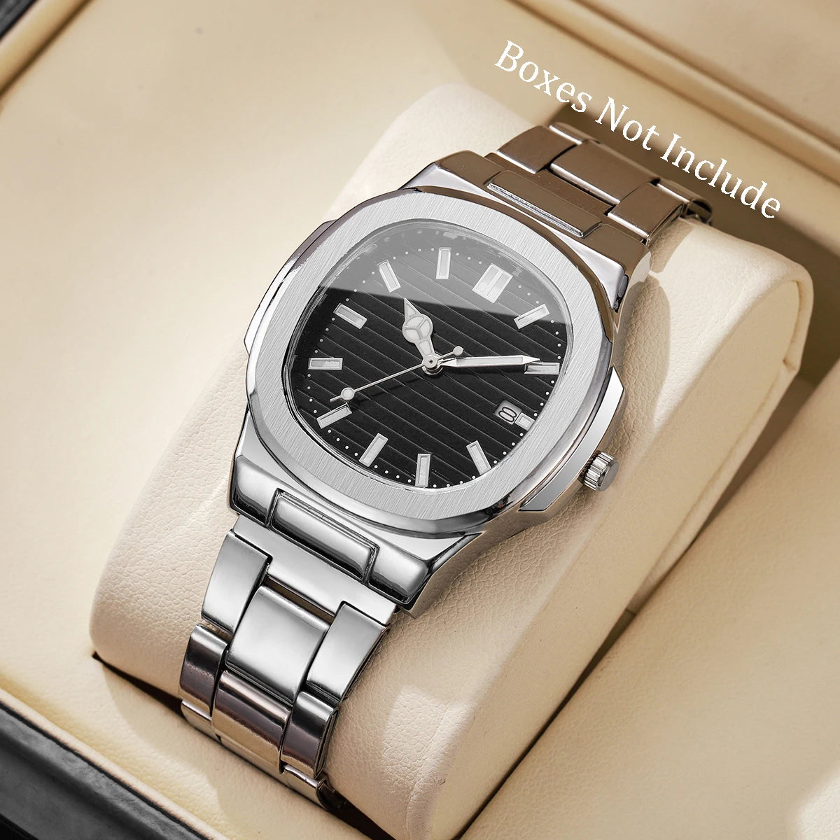 Men's Business Square Dial Watch — Stainless Steel Quartz Calendar Wristwatch — view 8 of watches