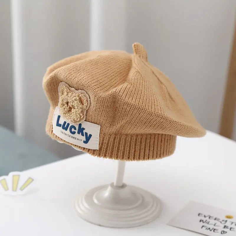Flower Baby Beret Hat - Knitted Painter Cap for Infant Girls, Cute Toddler Princess Beret