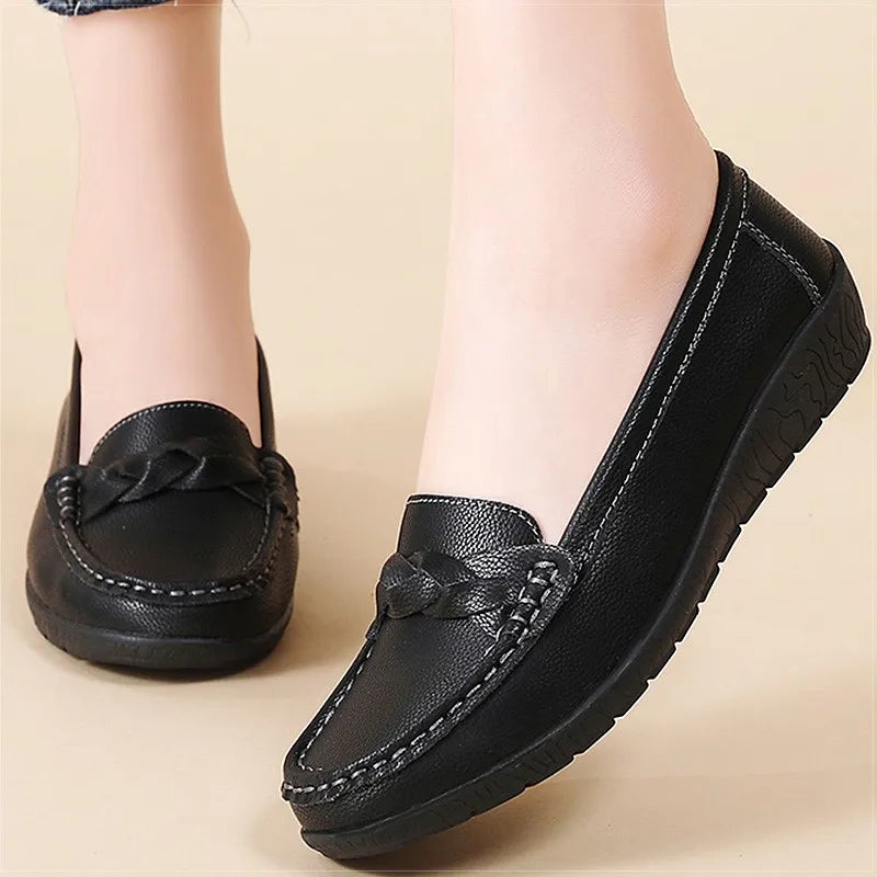 Flats & Ballet — White Leather Loafer Flats, Clean-Girl Aesthetic Trend Slip-Ons — view 4 of flats & ballet