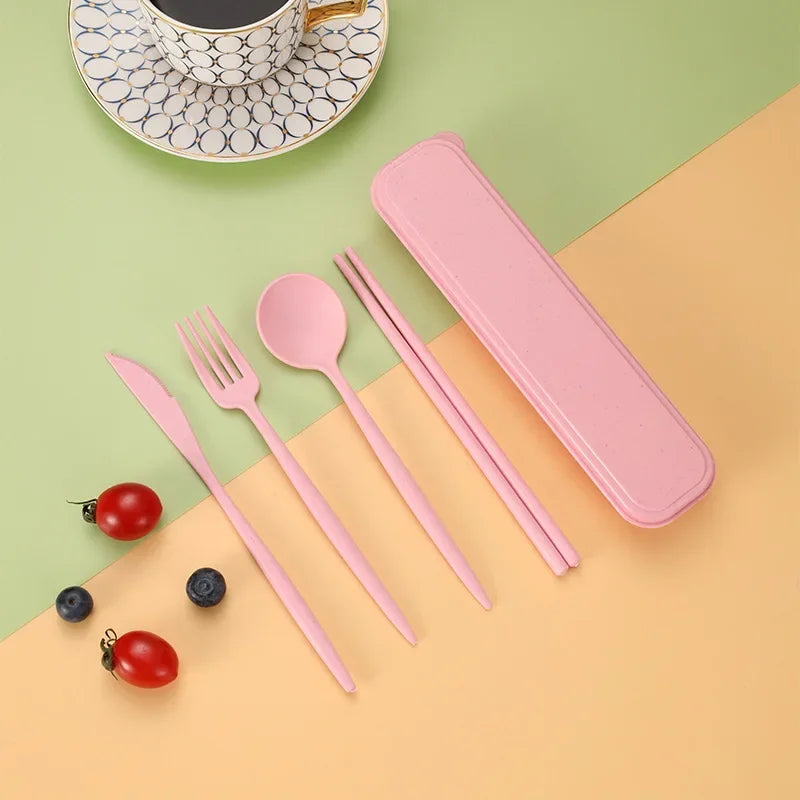 Wheat Straw Portable Cutlery Set &mdash; 4-Piece Reusable Chopstick, Fork, Knife &amp; Spoon — view 11 of dining & tableware