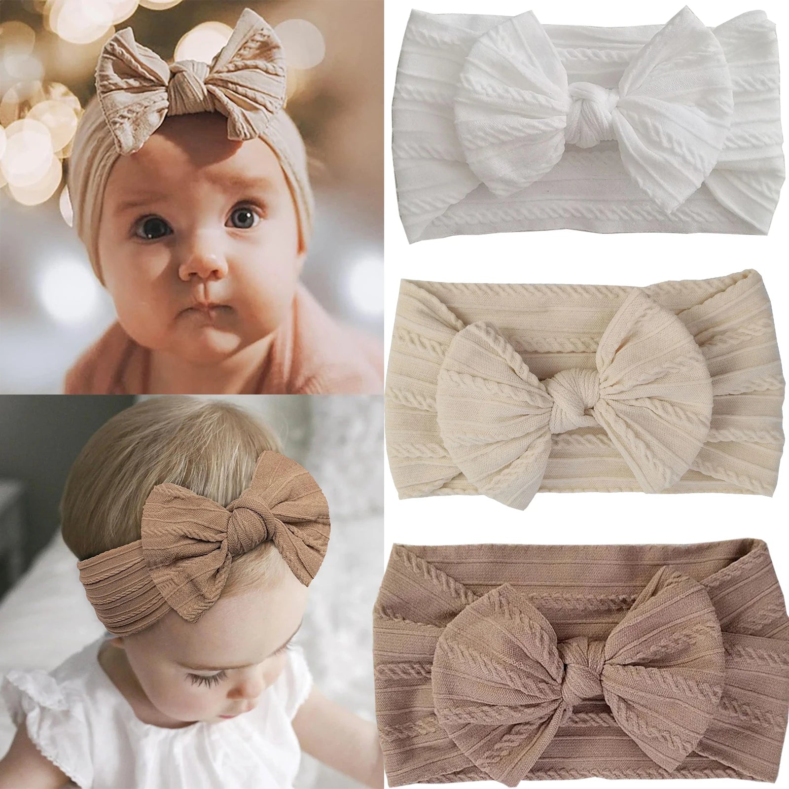 1/3Pcs Solid Color Baby Headband Bow Children Hair Band Elastic Nylon Newborn Soft Turban Headwrap Kid Hair Accessories — view 13 of product