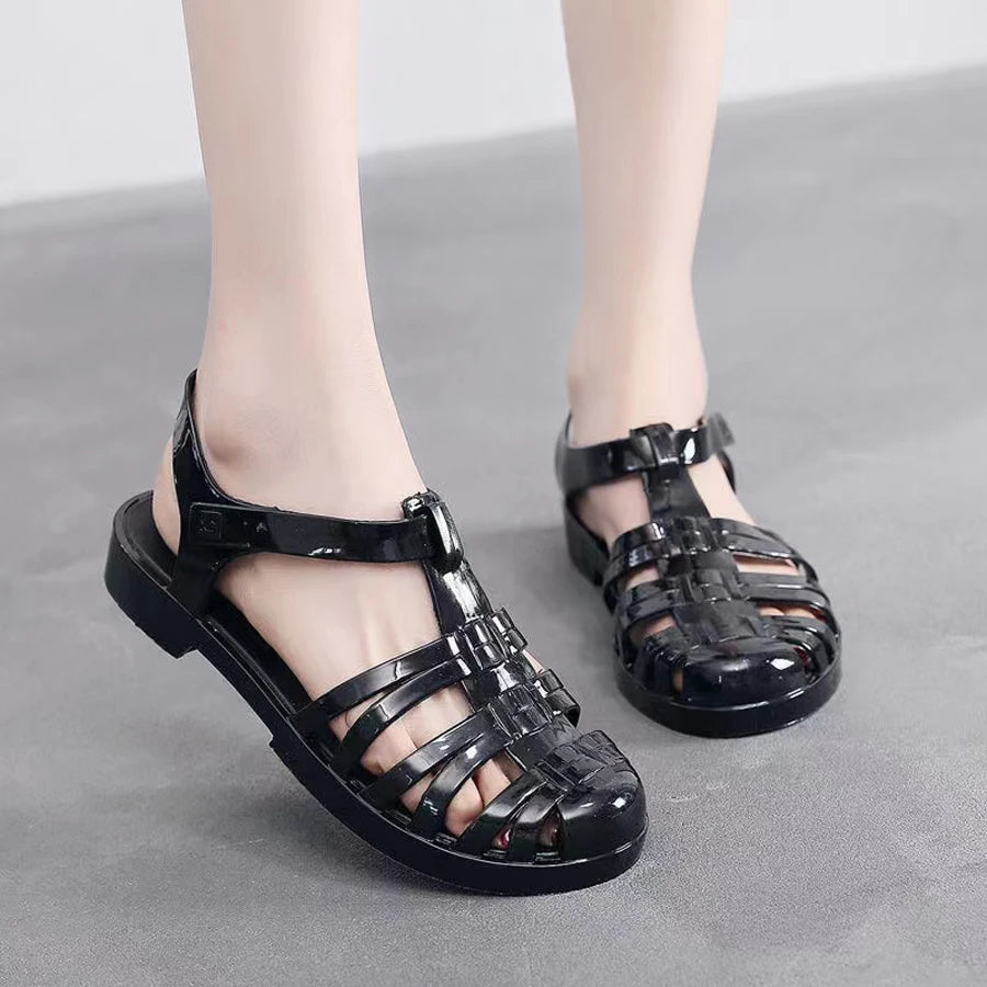Summer Sandals Jelly Sequin Flat Sandals — Hollow-Out Bohemian Beach Slides for Women — view 9 of summer sandals
