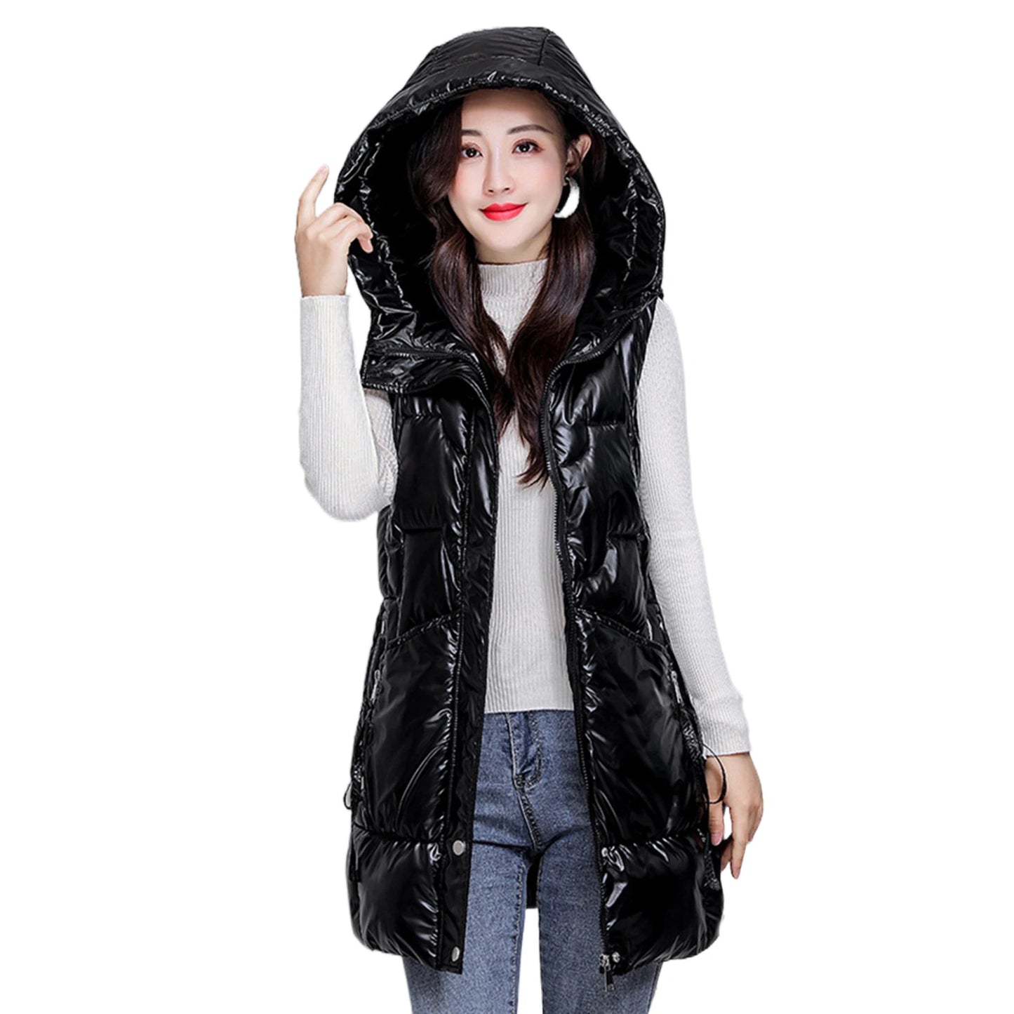 Women Vest Padded Cotton Down Autumn Winter Elegant Thick Warm Long Vest for Daily Wear