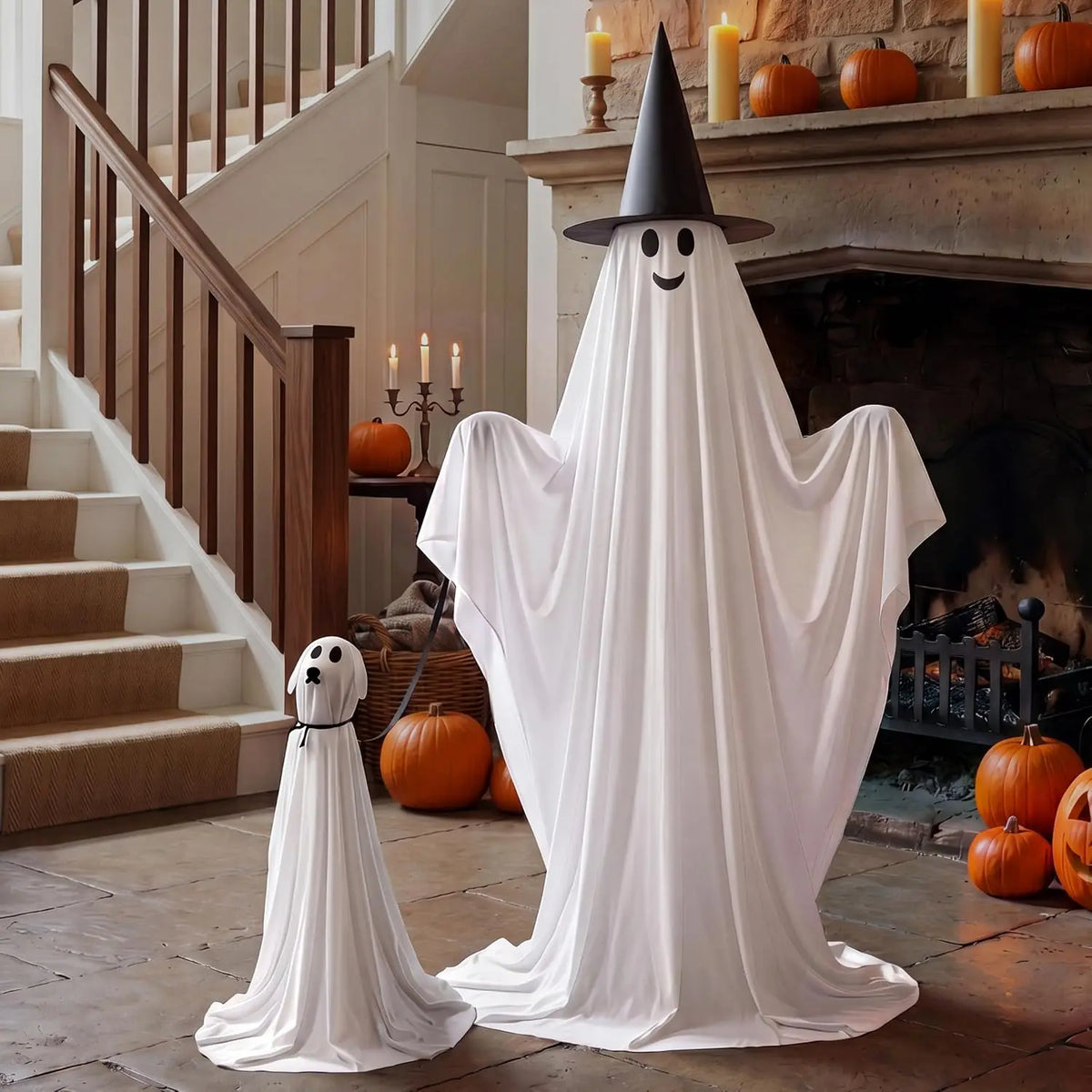 Outdoor Halloween Ghost Decorations, 55" Standing Ghost & 23" Dog Set — product photo 7