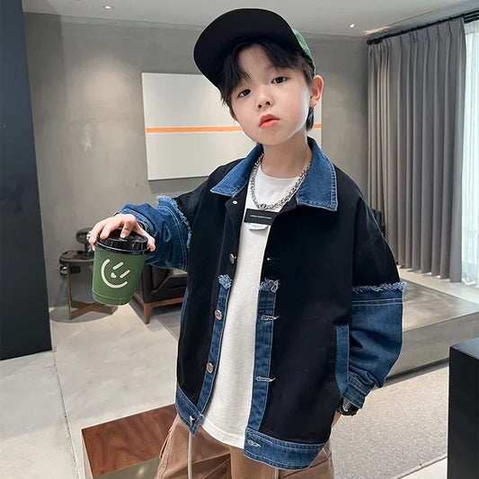 Boys Jean Coat Kids Outerwear Handsome Windbreaker Teenager Patchwork Jacket 2024 Spring Autumn 3 To 14 Yrs Children's Clothing