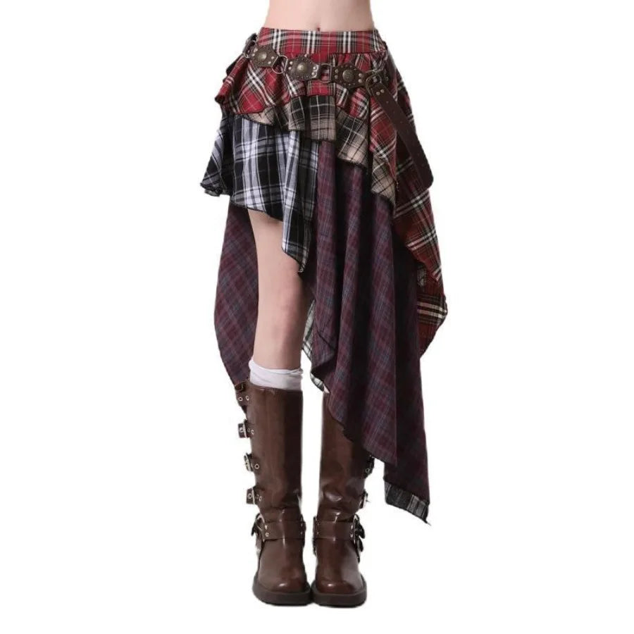 Vintage Plaid Asymmetric High-Waist Skirt — Preppy Academia Statement — styled look