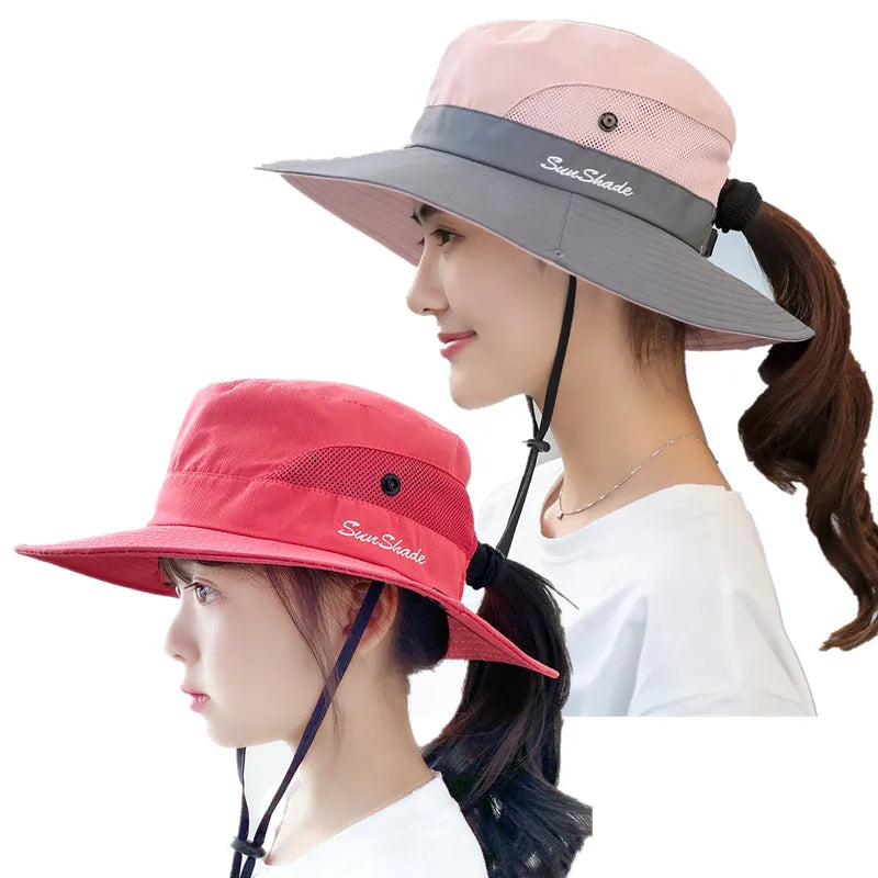 Child-Parents Fishing Hat Girls Outdoor UV Protection Bucket Hat Women's Panama Summer Wide Brim Bob Hiking Sun Hat for Woman