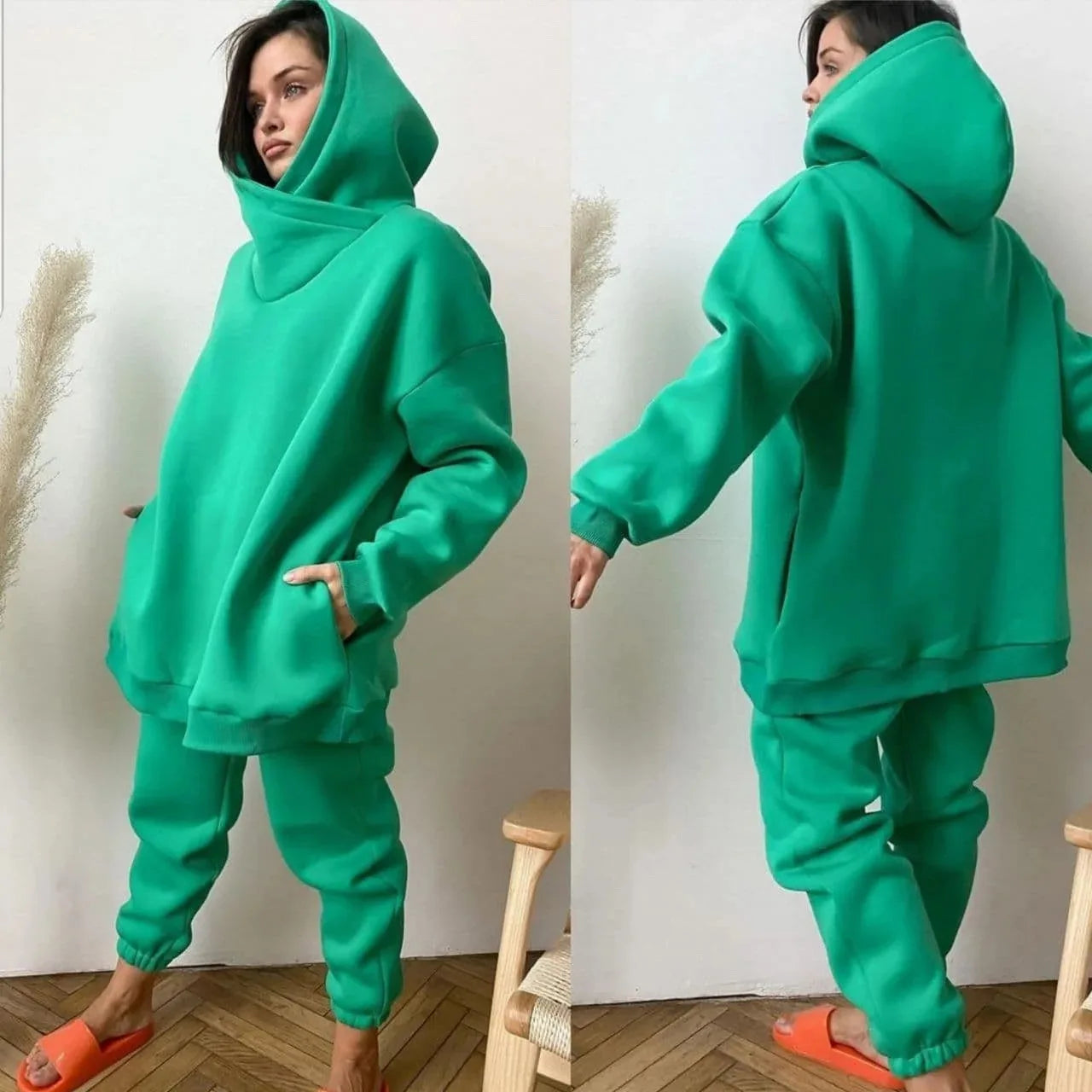 Winter Hooded Tracksuit &mdash; Women&rsquo;s Two-Piece Solid Long-Sleeve Running Sports Suit — view 4 of tracksuits