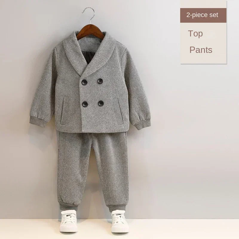 Boys’ Korean Style Double-Breasted Blazer Suit – Casual Birthday & School Outfit (Ages 1–12)