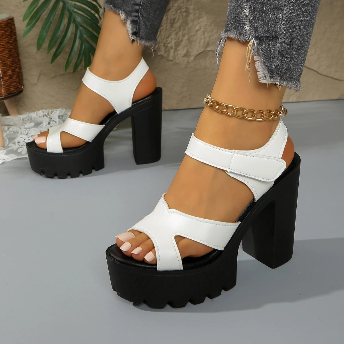 Sandals & Slides — Chunky Platform Super-High Heel Sandals, Bold Statement Heels — view 6 of sandals & slides