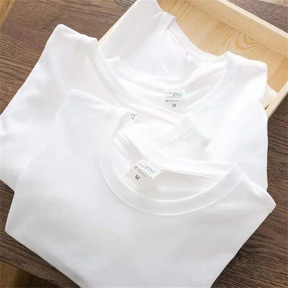 Summer Cotton Men's T-Shirt Women's Solid Color Blank O-Neck round Collar Short-Sleeve Couple White Top Tees