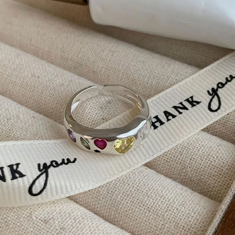 Women's 925 Sterling Silver Colorful Heart Stone Ring — Geometric Fashion Jewelry — view 7 of jewelry