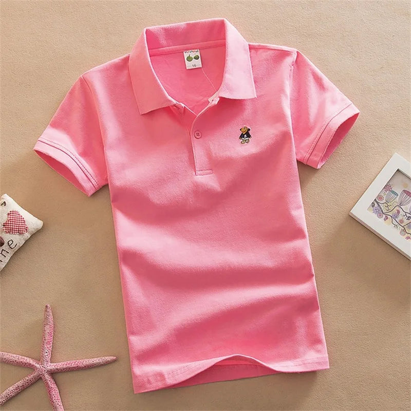 Children Polo T-Shirt Summer Boys Short Sleeved Tees Kids Clothing Fashion Teens Elastic Sportswear Boy Girl Cartoon Cotton Tops