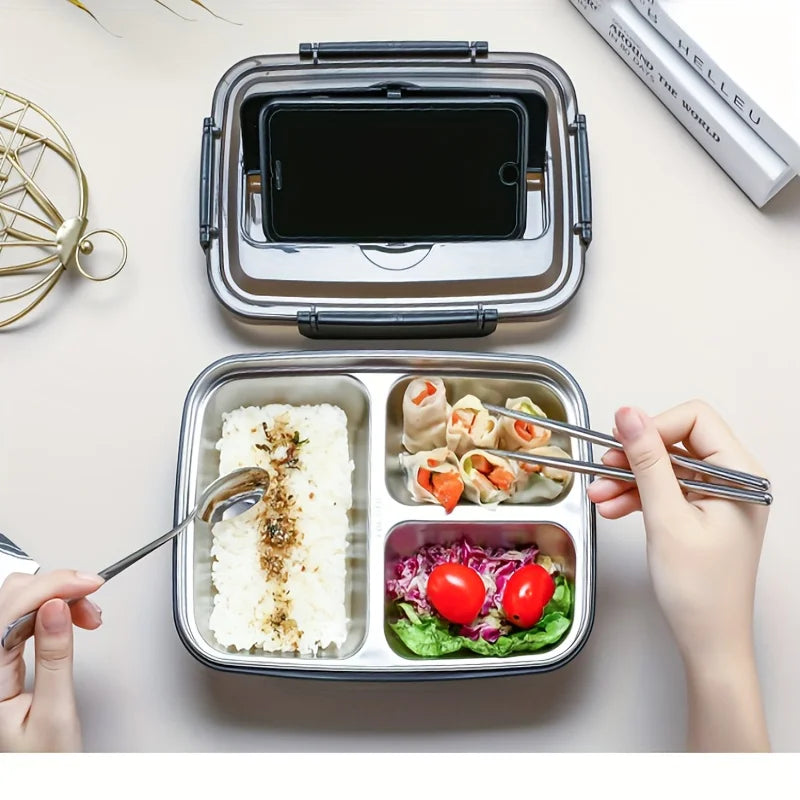 Leak-Proof Stainless Steel Lunch Box 3-4 Compartment Insulated Bento Container for Adults Office Meal Prep — view 2 of food storage