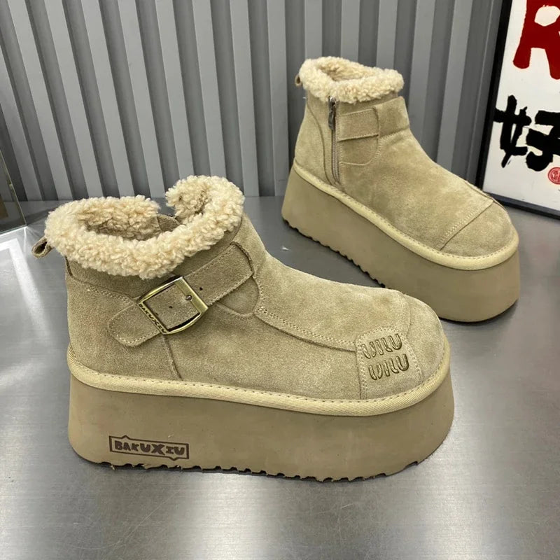 Fur Platform Ankle Boots for Women — Suede Flats with Warm Plush Lining — view 7 of boots