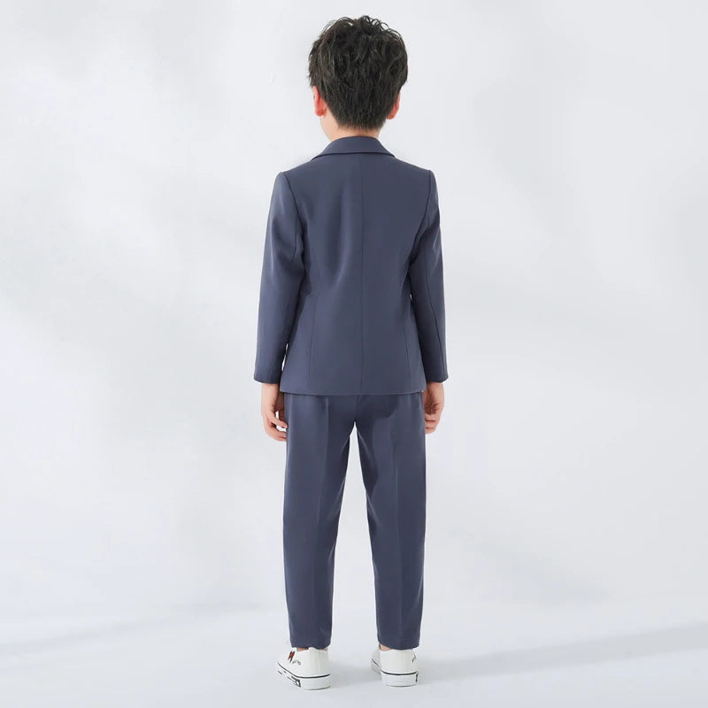 Kids Solid Blazer Jacket Pants Suits Boys Tuxedo Formal Dress Clothes Sets Children Fashion British Costume Teenage Leisure Suit