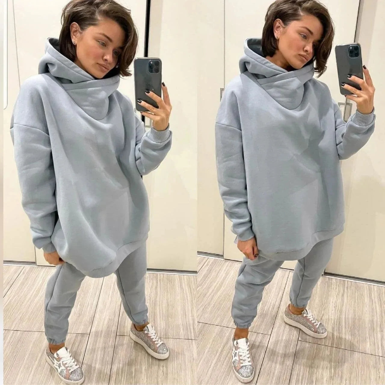 Winter Hooded Tracksuit &mdash; Women&rsquo;s Two-Piece Solid Long-Sleeve Running Sports Suit — view 3 of tracksuits