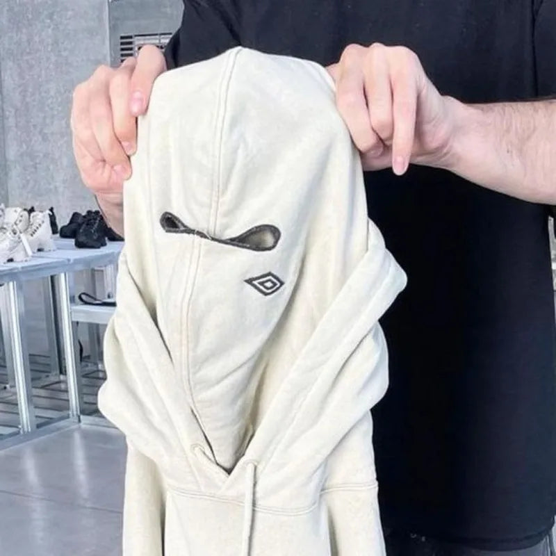 Double Hat Design Pullover Hoodie Men Women Ins New Y2k Ninja Mask Hooded Sweatshirt Winter Tide Loose Street Couple Jacket