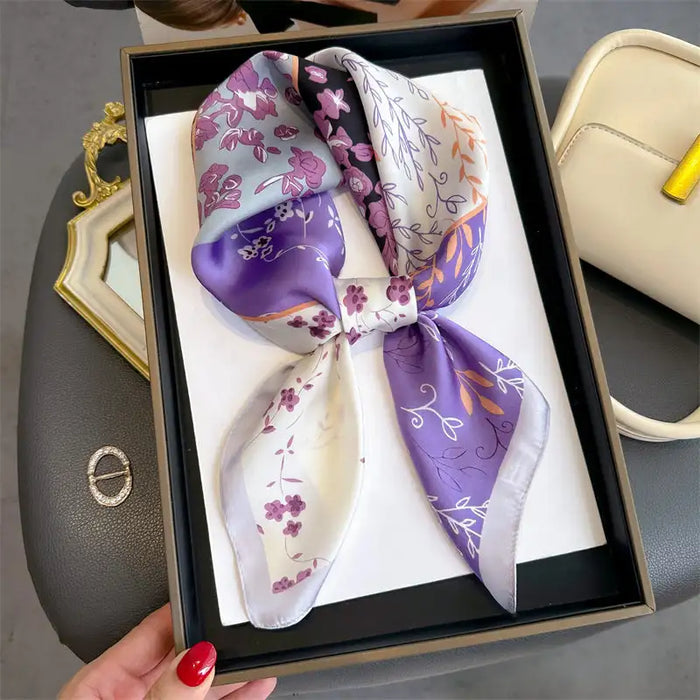 Luxury 70cm satin silk square scarf with bandana print for women