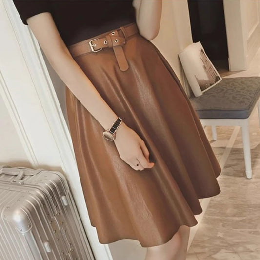 Genuine Sheepskin A-line Skirt Women High Waisted Large Swing Skirt 2024 Fall New Female Brown Short Casual Real Leather Skirt