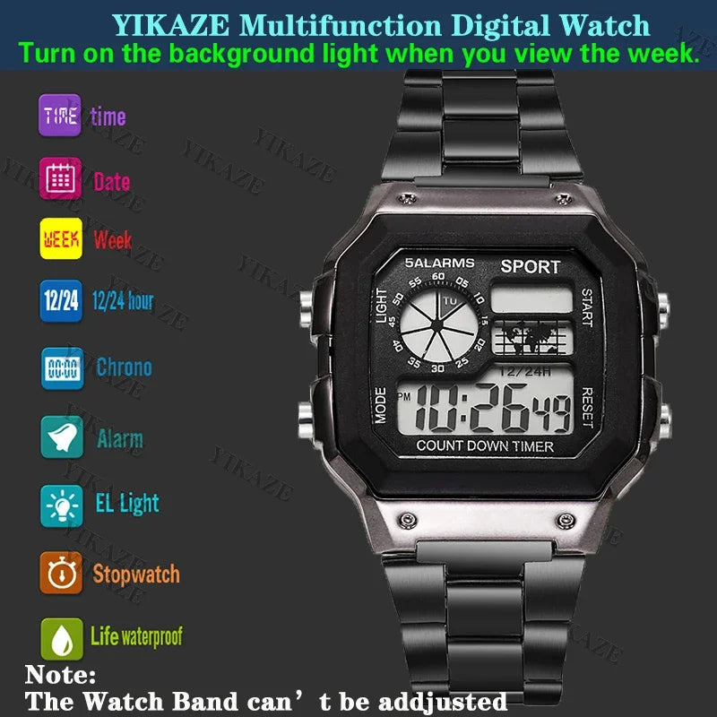 MAYZHISU Men's Digital Luxury Watch — Stainless Steel LED Military Sport Wristwatch — view 5 of watches