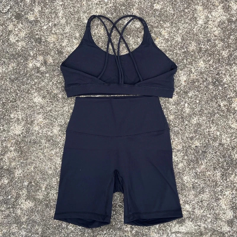 Women's Activewear Cross-Back Bra + High-Waist Biker Shorts Set — 2-Piece Yoga Gym — view 8 of women's activewear