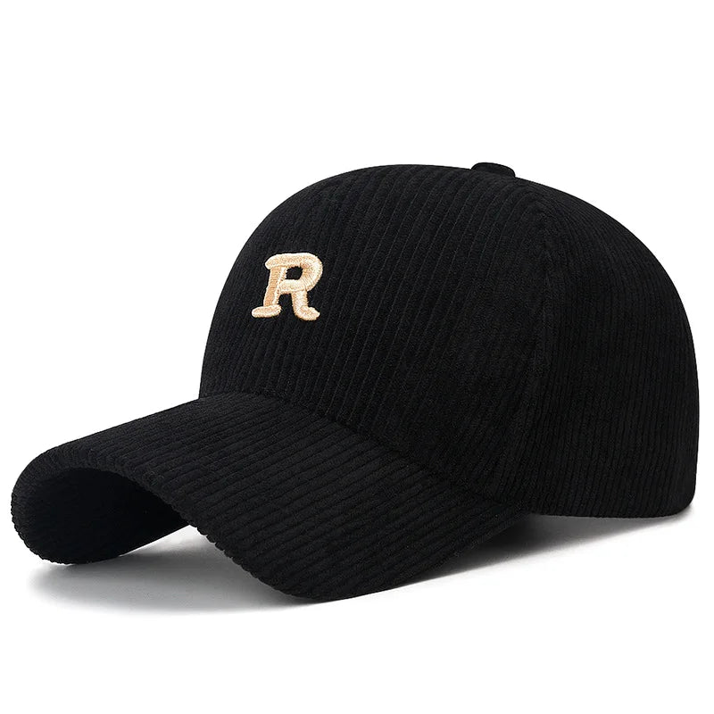 Corduroy Baseball Cap 3D-R Embroidered — Fall Winter Texture Trend Solid Adjustable Structured Hat — view 2 of hats & caps