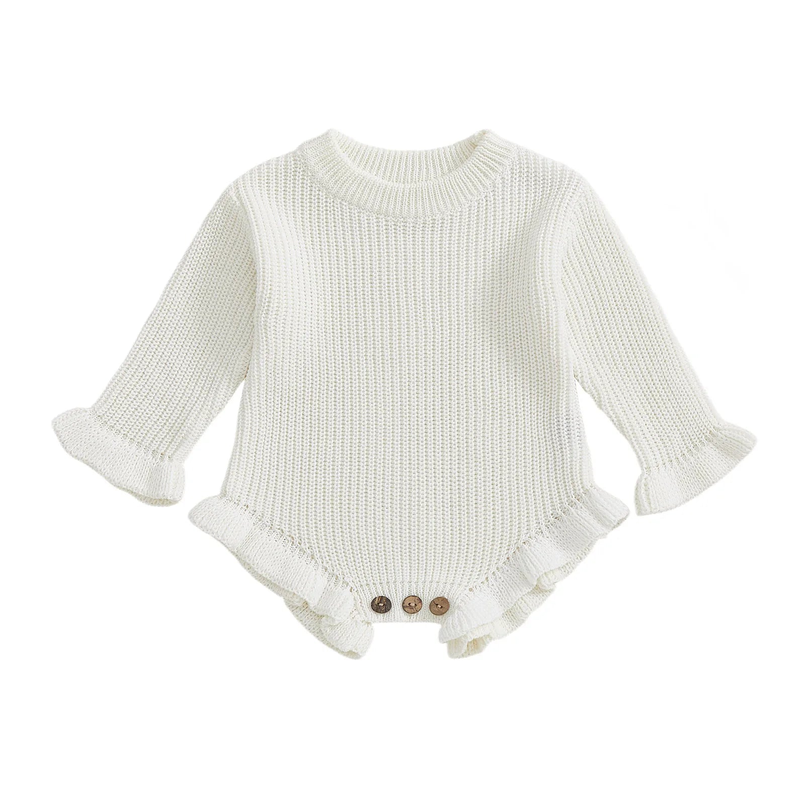 Infant Knitted Bodysuit with Ruffled Sleeves - Boutique-Style Baby Top — view 7 of baby bodysuits