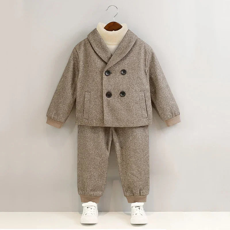 Boys’ Korean Style Double-Breasted Blazer Suit – Casual Birthday & School Outfit (Ages 1–12)
