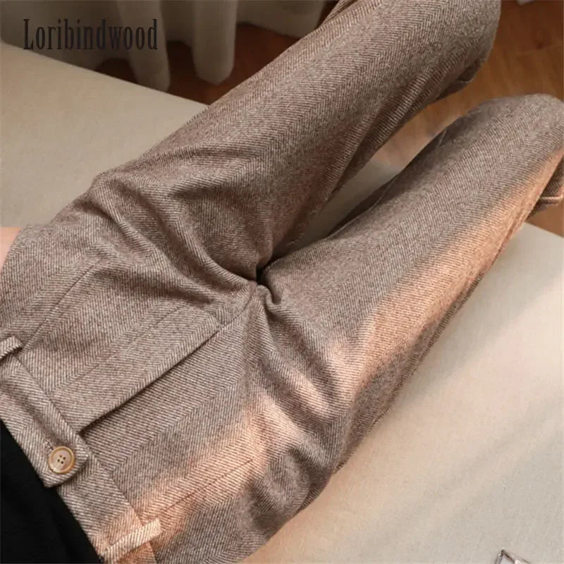 Woolen Pants Women's Harem Pencil Pants 2024 Autumn Winter High Waisted