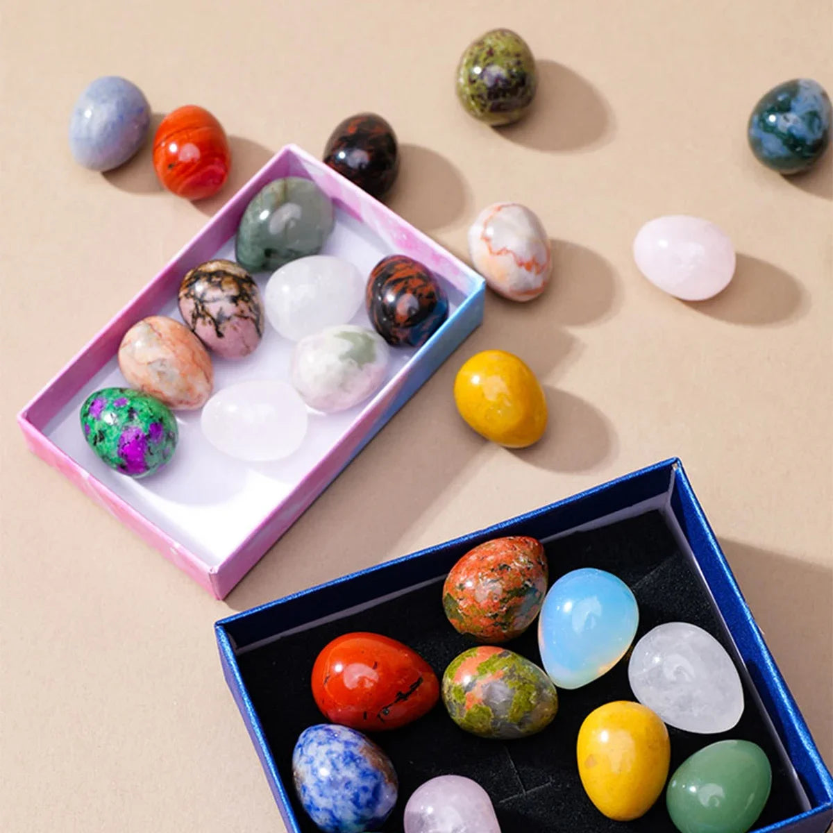Crystal & Gemstone Mini Egg Stones Set — 5/7/10pc Polished Reiki Healing Gems Home Decor — view 3 of crystal & gemstone