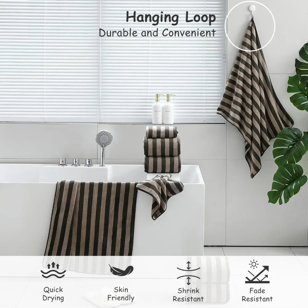 Bath Towels Family Set 18-Piece — Brown Cabana Stripe, 6 Bath Sheets + 6 Hand Towels + 6 Washcloths — view 4 of bath & towels