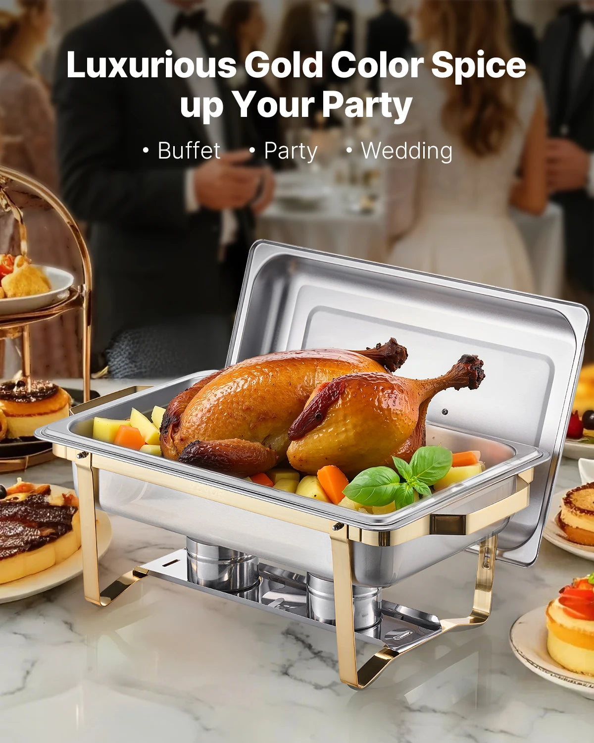 8 Qt Chafing Dish Buffet Set 4-Pack Stainless Steel Catering Food Warmer with Lid for Parties Events — view 3 of dining & tableware