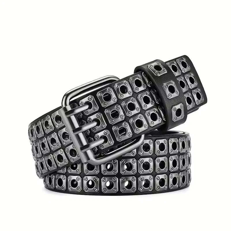 Belts Punk Studded Women's PU Leather Belt — Square Beads & Willow Nails — view 2 of belts