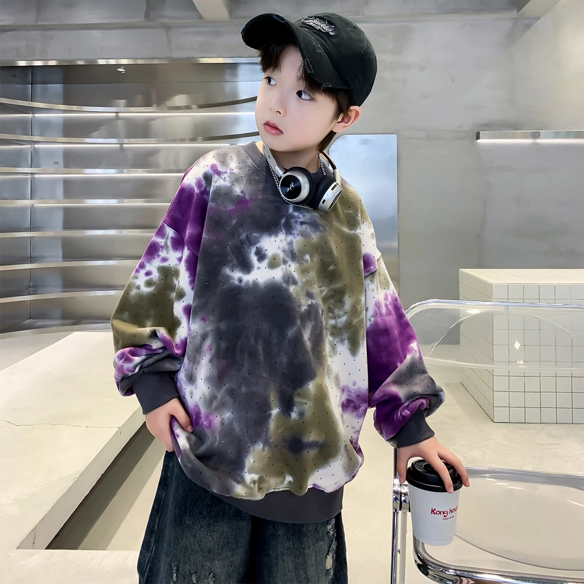 New 2024 Kids Camouflage Tie-Dye Sweatshirt For Boy Korean Style Autumn Clothing Fashion Kids Long-Sleeve Tops For Teenage 5-14T