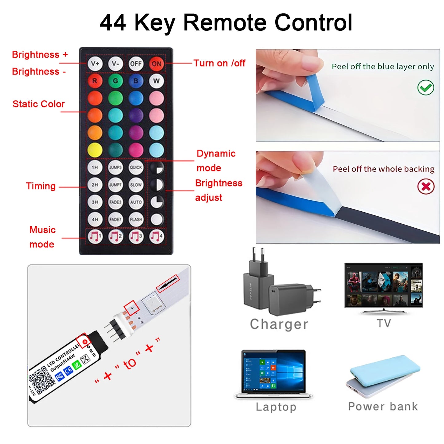 RGB LED Light Strip — USB Music-Sync Smart Ribbon with Bluetooth & Remote (5V) — view 5 of smart lighting