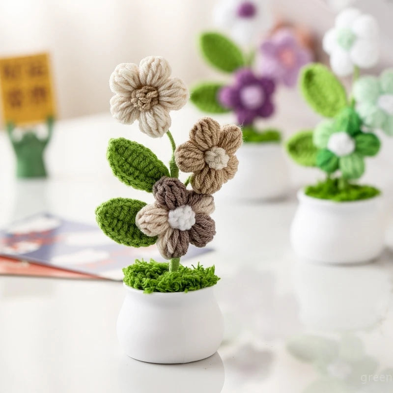 Home Decor Handmade Crochet Potted Plant — Cute Mini Faux Flower for Car, Desk & Office — view 4 of home decor