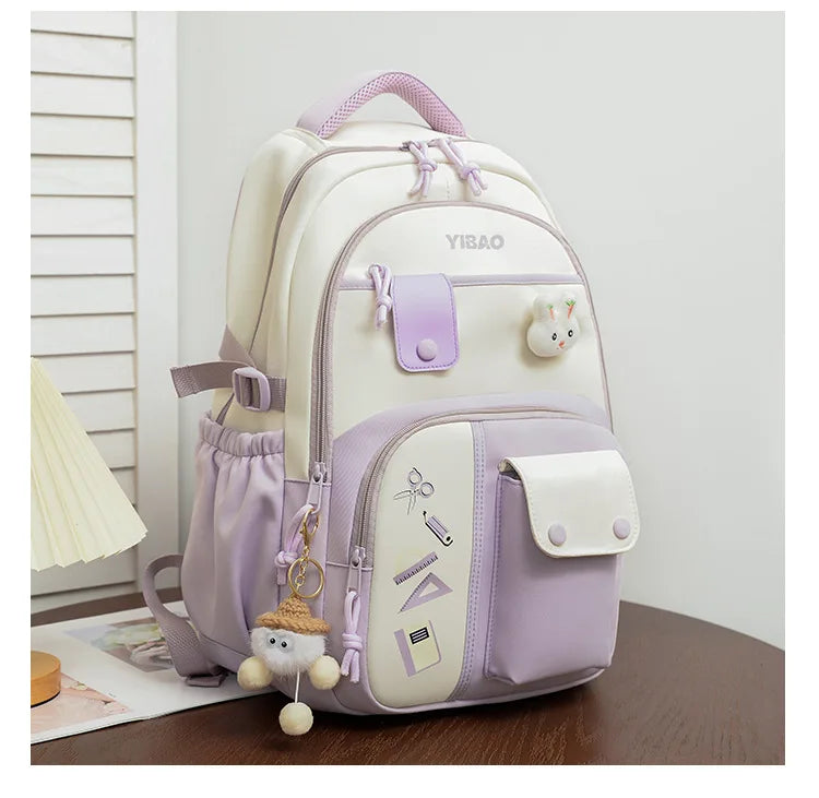 Cute rabbit children school backpack for teenage girls Fashionable splicing color contrast fresh lady knapsack kids schoolbags