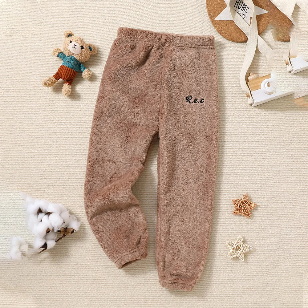 Winter Girl Boy Coral Fleece Pants Kids Thicken Warm Trousers Boys Girls Pants for 3-12T