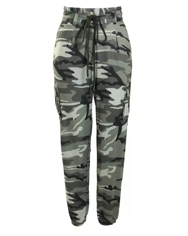 Camouflage Print Drawstring Pocket Design Cargo Pants 2024 Newfashion Women's Bottom