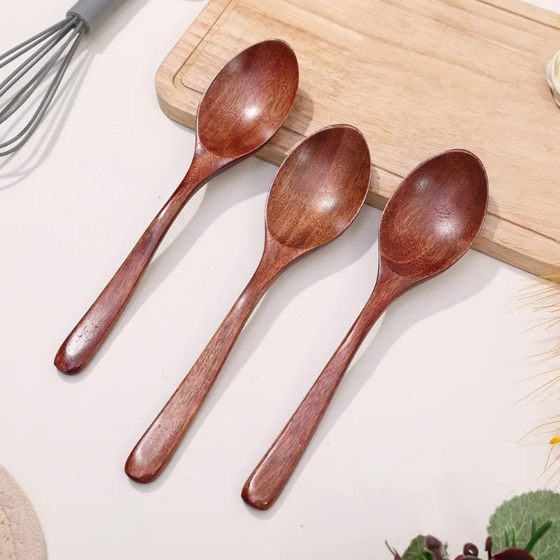 Long-Handled Wooden Soup Spoons — Stirrer Teaspoon & Ladle Tableware Set — view 2 of dining & tableware